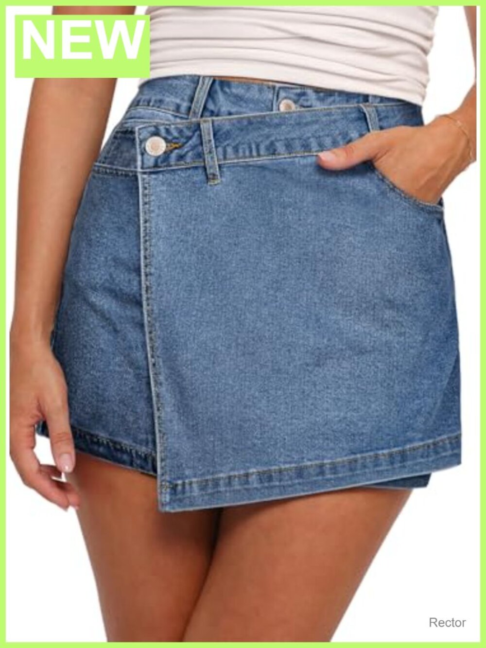 High Waisted Wrap Denim Skort with Pockets